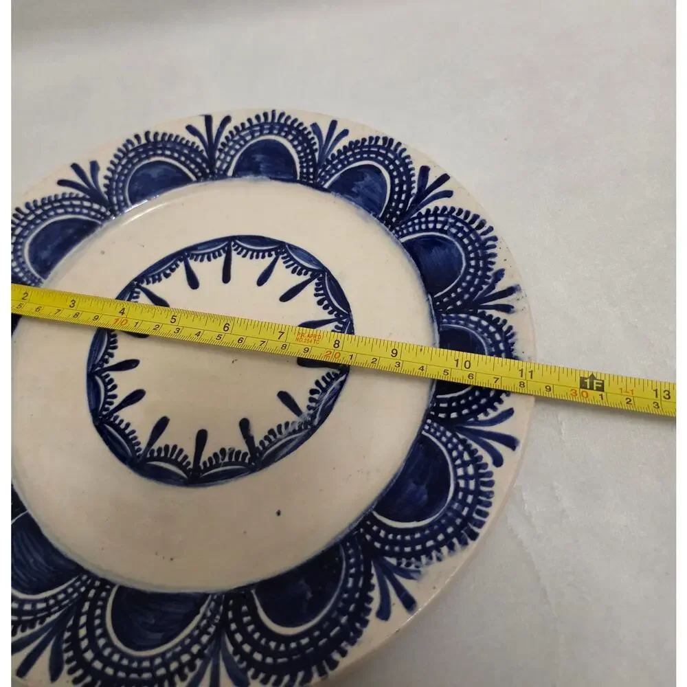 ​Vintage Signed 1964 Hand Painted Blue and White Pottery Decorative Plate- 10.5